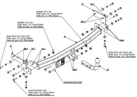 Фаркоп Imiola для Mitsubishi Lancer (седан, хетчбек, универсал) 2004-2007 Y.014 в 