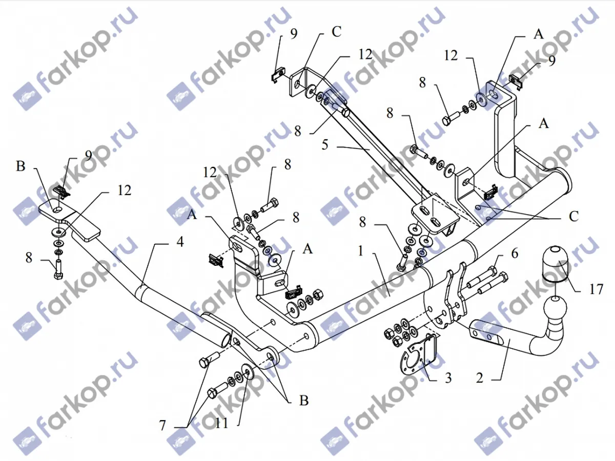 Фаркоп Auto-Hak для Peugeot 806 1994-2002 R 17 в 