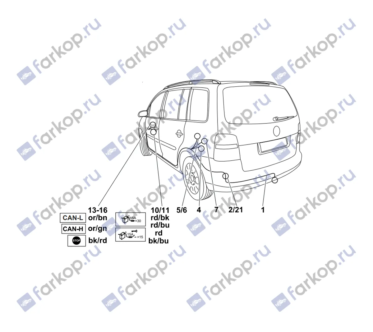 Электрика фаркопа Westfalia (7 pin) для Volkswagen Touran 2003-2015 321600300107 в 