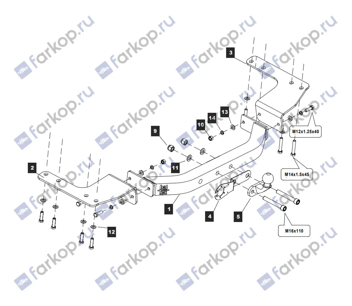 Фаркоп Baltex для Toyota Land Cruiser J100 (VX) 1998-2007 Y08E в 