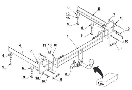 Фаркоп Auto-Hak для Audi A8 (S8, Quattro, 4D) 2002-2010 A 27A в 