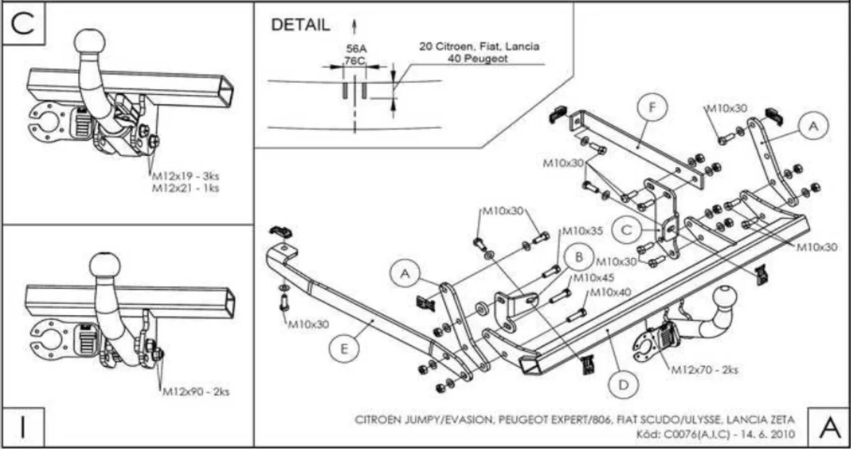 Фаркоп Galia для Citroen Evasion 1994-2001 C007C в 