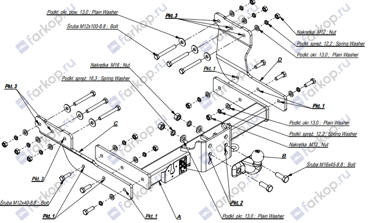 Фаркоп Imiola для Ford Transit 2000-2014, (для а/м со ступенькой) E.040 в 