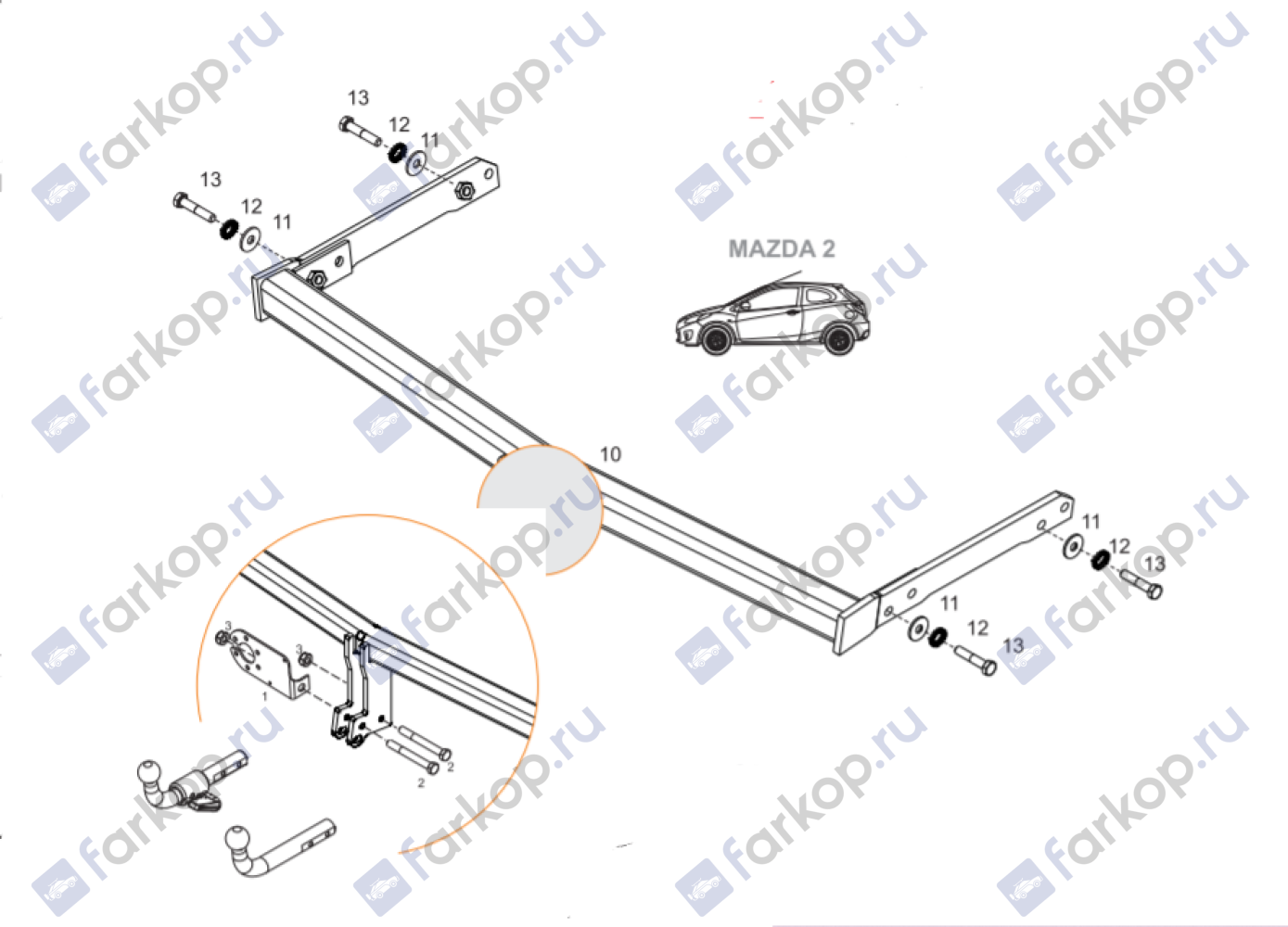 Фаркоп Aragon для Mazda 2 2007-2015 E4005BA в 